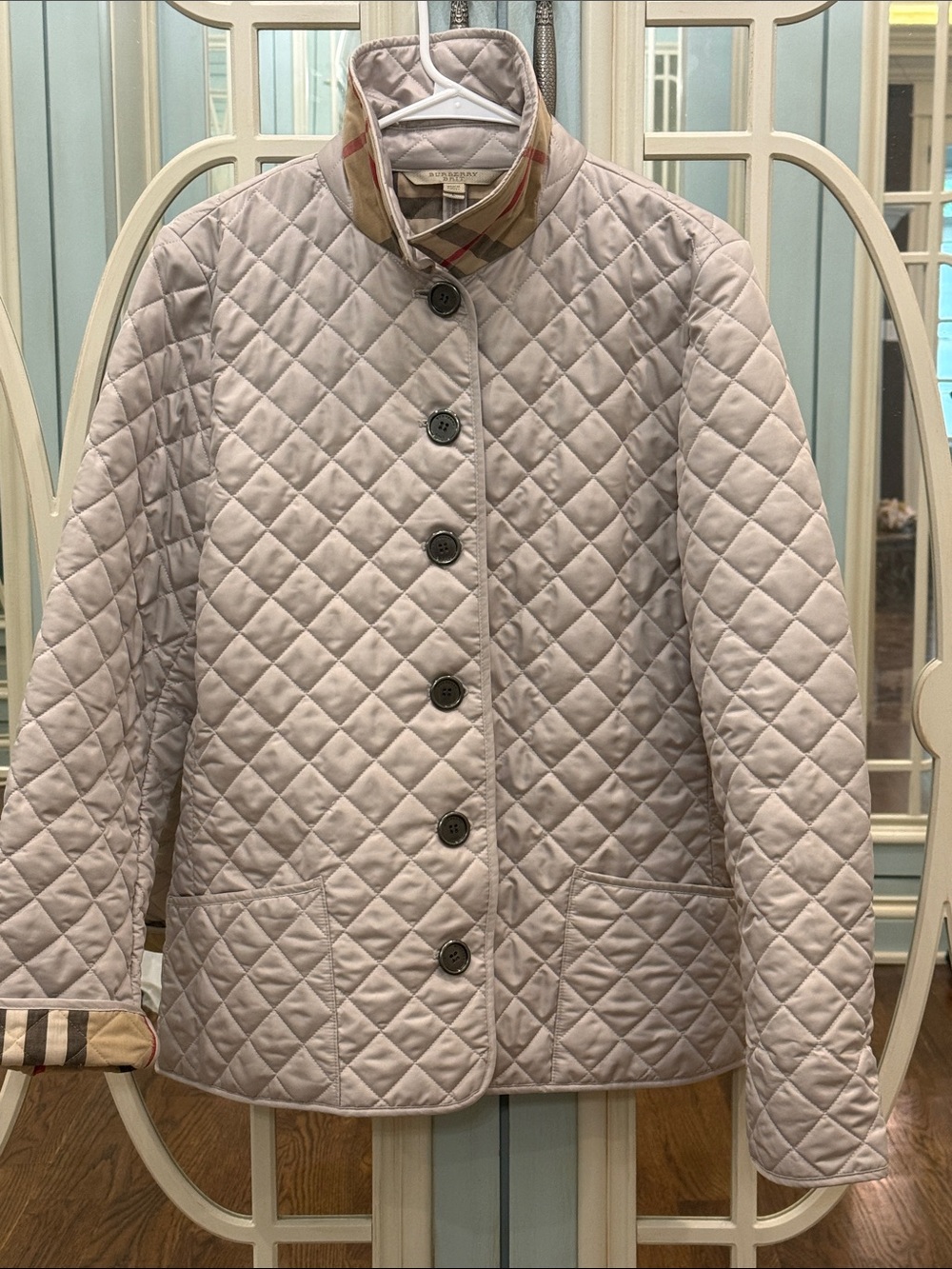 Women’s Burberry Brit quilted jacket Large . Runs small IMO see measurements